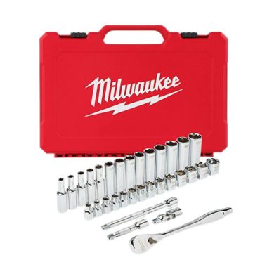 Click here to see Milwaukee 48-22-9508 Milwaukee 3/8-Inch Metric Drive Ratchet and Socket Set, 32 Pieces - 48-22-9508
