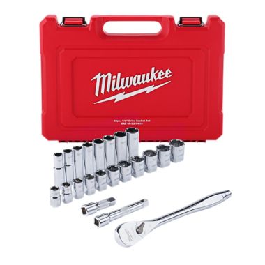 Click here to see Milwaukee 48-22-9410 Milwaukee 1/2-Inch SAE Drive Ratchet and Socket Set With FOUR FLAT Sides - 48-22-9410