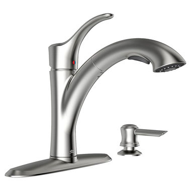 Click here to see  9015101.075 American Standard Mesa Single-Handle Pull-Out Kitchen Faucet with Soap Dispenser, Stainless Steel - 9015101.075