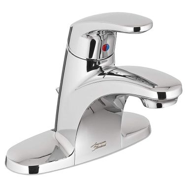 Click here to see  9091110.002 American Standard Cadet 2.0 Single-Lever Handle Centerset Polished Chrome Lavatory Faucet with Plastic Drain, 1.2 GPM, Lead-Free - 9091110.002
