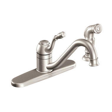 Click here to see  CA87009SRS Moen Lindley Single-Handle Low Arc Kitchen Faucet w/ Side Spray, Spot Resist Stainless - CA87009SRS
