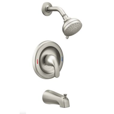 Click here to see  82603SRN Moen Adler Posi-Temp Tub/Shower Faucet, 1.75 GPM, 4-Function, Single Lever Handle, Eco-Performance, Spot Resist Brushed Nickel - 82603SRN