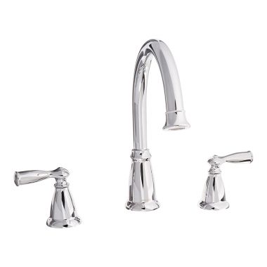 Click here to see  86924 Moen Banbury Two-Handle Widespread Roman Tub Faucet Trim, High Arc Spout, 10in Center, Lever Handles, 16 GPM, Polished Chrome - 86924