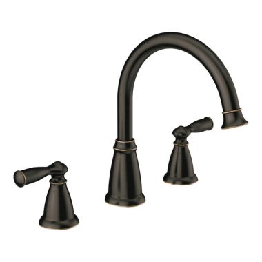 Click here to see  86924BRB Moen Banbury Two-Handle Widespread Roman Tub Faucet Trim, High Arc Spout, 10in Center, Lever Handles, 16 GPM, Mediterranean Bronze - 86924BRB