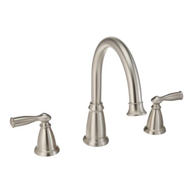 Click here to see  86924SRN/SRS Moen Banbury Two-Handle Widespread Roman Tub Faucet Trim, High Arc Spout, 10in Center, Lever Handles, 16 GPM, Spot Resist Brushed Nickel - 86924SRN