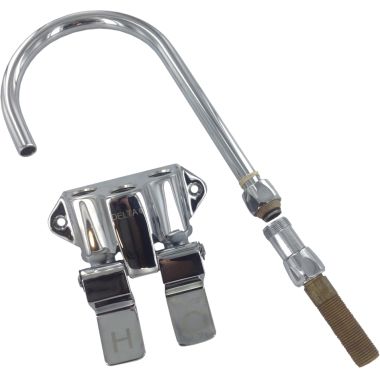 Click here to see Delta 54T5437A-R4 Delta 54T5437A-R4 Floor-Mounted Double Foot Pedal Surgeon Scrub-Up Valve w/ Deckmount R4 Spout, Smooth End Laminar, 1 gpm
