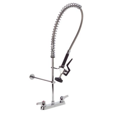 Click here to see Delta 55C1213 Delta 55C1213 CER-TECK 8-Inch Deckmount Pre-Rinse Faucet, Spray Hose, Hooded Lever Handles