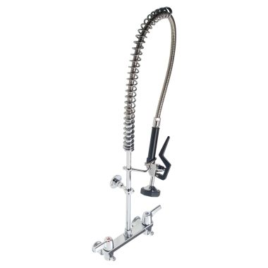 Click here to see Delta 55C1513 Delta 55C1513 CER-TECK 8-Inch Wallmount Deckmount Pre-Rinse Faucet, Spray Hose, Hooded Lever Handles