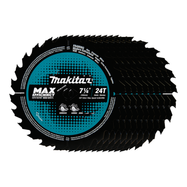 Click here to see Makita B-61656-10 Makita 7‑1/4-Inch 24T Carbide‑Tipped Max Efficiency Circular Saw Blade, Framing, 10 Per Pack - B-61656-10