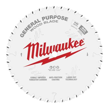 Click here to see Milwaukee 48-40-1024 Milwaukee 10in 40T General Purpose Circular Saw Blade with 5/8in Arbor Size and 0.094 Kerf Thickness - 48-40-1024