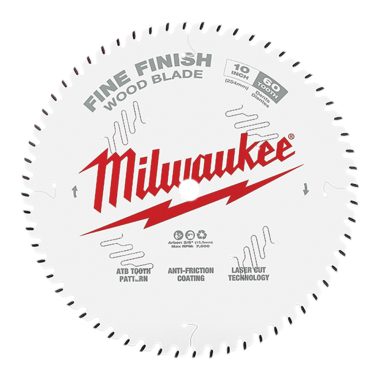 Click here to see Milwaukee 48-40-1028 Milwaukee 10in 60T Fine Finish Circular Saw Blade with 5/8in Arbor Size and 0.094 Kerf Thickness - 48-40-1028