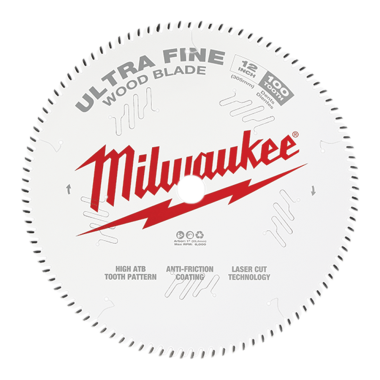 Click here to see Milwaukee 48-40-1228 Milwaukee 12in 100T Ultra Fine Finish Circular Saw Blade with 1in Arbor Size and 0.118in Kerf Thickness - 48-40-1228