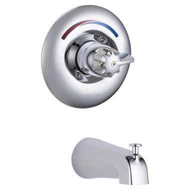 Click here to see Delta T13H203 DELTA T13H203 COMMERCIAL UNIVERSAL TUB ONLY TRIM CHROME