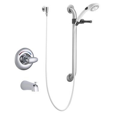 Click here to see Delta T13H252 Delta T13H252 TECK MultiChoice Universal Pressure Balance Tub/Shower Trim w/ Diverter Spout, Hand Shower w/ Grab and Slide Bar, Lever, Chrome