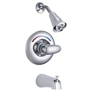 Click here to see Delta T13H282 Delta T13H282 TECK MultiChoice Universal Pressure Balance Tub/Shower Trim w/ Diverter Spout, H2Okinetic Showerhead, Lever, Chrome