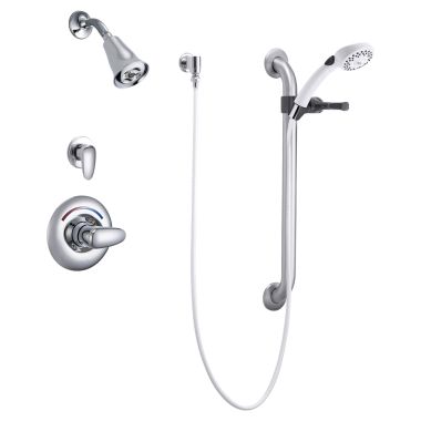 Click here to see Delta T13H382 Delta T13H382 TECK MultiChoice Universal Pressure Balance Shower Trim w/ Hand Shower, H2Okinetic Showerhead, Lever, Chrome