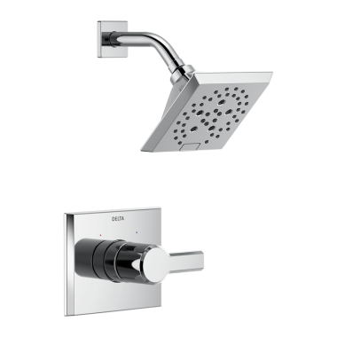Click here to see Delta T14299-PR Delta Pivotal Monitor 14 Series H2Okinetic Shower Faucet with 5-Setting Angular Rainhead, 1.75 GPM, Single Lever Handle, Lumicoat, Chrome - T14299-PR