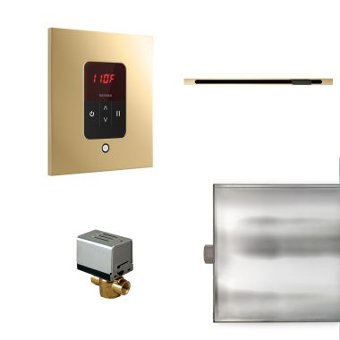 Click here to see Mr. Steam BBUTLERLSPB Mr Steam Basic Butler Linear Steam Generator Control Kit  Package in Square Polished Brass - BBUTLERLSPB