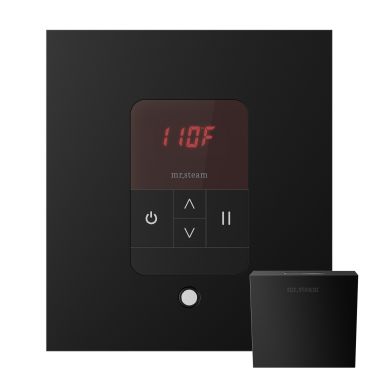 Click here to see Mr. Steam MSITEMPOSQ-MB Mr Steam iTempo Square Steam Shower Control in Matte Black with Polished Chrome Bezel - MSITEMPOSQ-MB