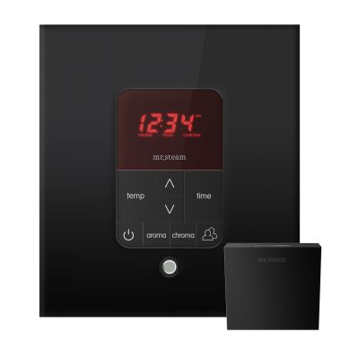 Click here to see Mr. Steam MSITPLUSSQ-MB Mr Steam iTempoPlus Square Steam Shower Control in Matte Black with Polished Chrome Bezel - MSITPLUSSQ-MB