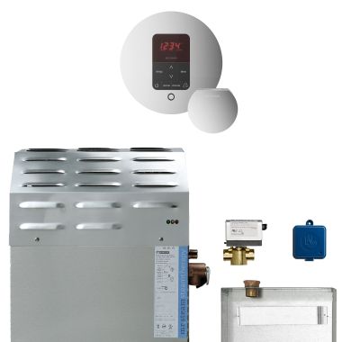 Click here to see Mr. Steam 10C1ACA0000 Mr Steam MSSUPER1EC1 10kW Steam Generator with Butler Round Package in Polished Chrome - 10C1ACA0000