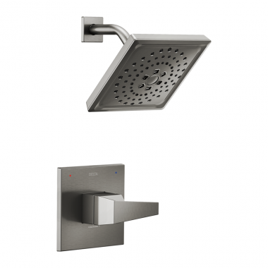 Click here to see Delta T14243-KS-PR Delta Trillian Monitor 14 Series Single-Handle H2Okinetic Raincan Shower Faucet, 1.75 GPM, Lever Handle, Lumicoat, Black Stainless - T14243-KS-PR