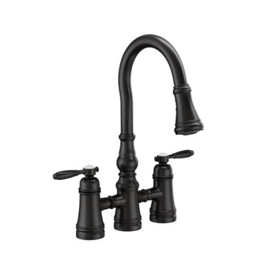 Click here to see Moen S73204BL Moen Weymouth Two-Handle Pull-Down High Arc Bridge Kitchen Faucet, Matte Black - S73204BL