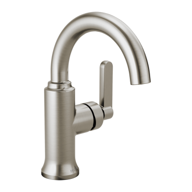 Click here to see Delta 15769LF-SP Delta Alux Single-Hole High-Arc Deck-Mount Spotshield Brushed Nickel Lavatory Faucet with Pop-Up Drain and Escutcheon, 1.2 GPM, Single-Handle - 15769LF-SP