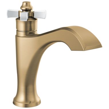 Click here to see Delta 557-GSMPU-DST Delta Dorval One-Handle Bathroom Faucet, Metal Pop-Up, 1.2 GPM, Cross Handle, Champagne Bronze/Porcelain - 557-GSMPU-DST