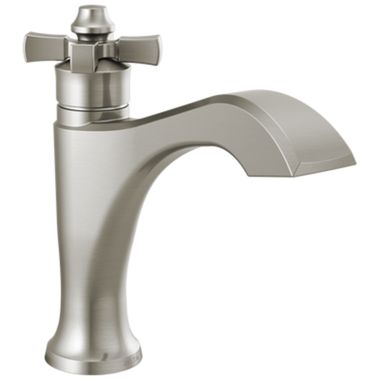 Click here to see Delta 557-SSLPU-DST Delta Dorval Stainless Lavatory Faucet, Less Pop-Up, 1.2 GPM, Single-Handle, DIAMOND Seal, Cross Handle - 557-SSLPU-DST
