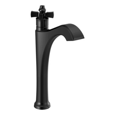 Click here to see Delta 657-BL-DST Delta Dorval Mid-Height Matte Black Lavatory Faucet, Less Drain, 1.2 GPM, Single-Handle, DIAMOND Seal, Cross Handle - 657-BL-DST