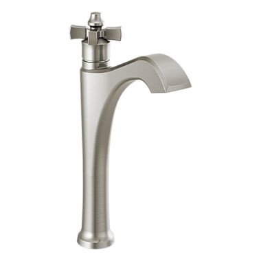 Click here to see Delta 657-SS-DST Delta Dorval Mid-Height Stainless Lavatory Faucet, Less Drain, 1.2 GPM, Single-Handle, DIAMOND Seal, Cross Handle - 657-SS-DST