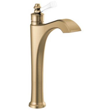 Click here to see Delta 756-GS-DST Delta Dorval Champagne Bronze/Porcelain Vessel Lavatory Faucet, Less Drain, 1.2 GPM, Single-Handle, DIAMOND Seal, Lever Handle - 756-GS-DST