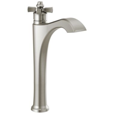 Click here to see Delta 757-SS-DST Delta Dorval Stainless Vessel Lavatory Faucet, Less Drain, 1.2 GPM, Single-Handle, DIAMOND Seal, Cross Handle - 757-SS-DST