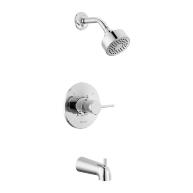 Click here to see Delta T14459-PP Delta Trinsic Monitor 14 Series H2Okinetic Tub/Shower Faucet with Rain Showerhead, Single-Handle, 1.75 GPM, Lever Handle, Chrome, Project Pack - T14459-PP
