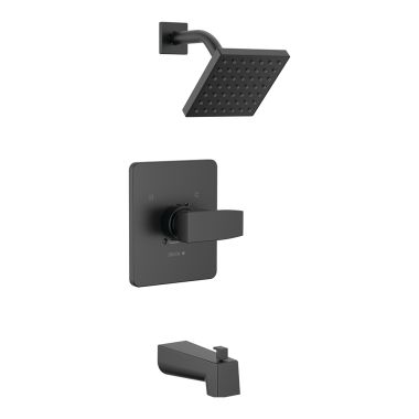 Click here to see Delta T14467-BL-PP Delta Ara Monitor 14 Series Tub/Shower Faucet with H2Okinetic Showerhead, 1.75 GPM, Single-Handle, Lever Handle, Project Pack, Matte Black - T14467-BL-PP
