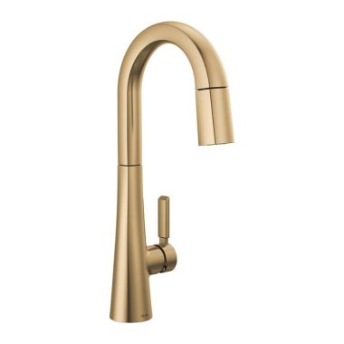 Click here to see Delta 9991-CZ-PR-DST Delta Monrovia Single Handle Pull-Down Bar/Prep Faucet, Lumicoat Champagne Bronze - 9991-CZ-PR-DST