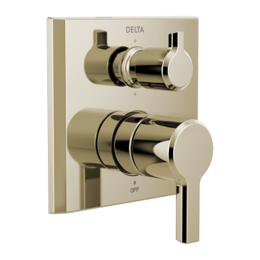 Click here to see Delta T24999-PN-PR Delta Pivotal Monitor 14 Series Valve Trim w/ 6-Function Diverter, Lever Handles, Lumicoat Polished Nickel - T24999-PN-PR