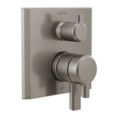Click here to see Delta T27899-SS-PR Delta Pivotal Monitor 17 Series Two-Handle Valve Trim w/ 3-Function Diverter, Lever Handles, Lumicoat Stainless Steel - T27899-SS-PR