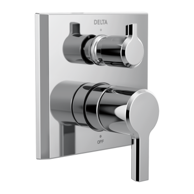 Click here to see Delta T24899-PR Delta Pivotal Monitor 14 Series Valve Trim w/ 3-Function Diverter, Lever Handles, Lumicoat Polished Chrome - T24899-PR