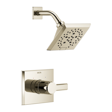 Click here to see Delta T14299-PN-PR Delta Pivotal Monitor 14 Series H2Okinetic Shower Faucet with 5-Setting Angular Rainhead, 1.75 GPM, Single Lever Handle, Lumicoat, Polished Nickel - T14299-PN-PR