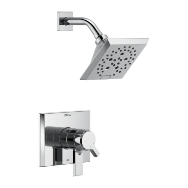 Click here to see Delta T17299-PR Delta Pivotal Monitor 17 Series Two-Handle H2Okinetic Shower Faucet with Volume Control, 1.75 GPM, Lever Handles, Lumicoat Chrome - T17299-PR