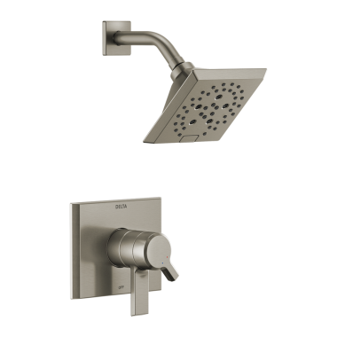 Click here to see Delta T17299-SS-PR Delta Pivotal Monitor 17 Series Two-Handle H2Okinetic Shower Faucet with Volume Control, 1.75 GPM, Lever Handles, Lumicoat, Stainless - T17299-SS-PR