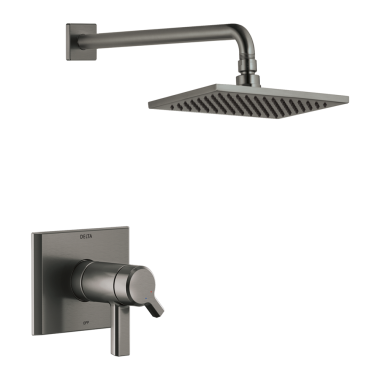 Click here to see Delta T17T299-KS-PR Delta Pivotal TempAssure 17T Series Two-Handle H2Okinetic Shower Faucet with Volume Control, 2.5 GPM, Lever Handles, Lumicoat, Black Stainless - T17T299-KS-PR