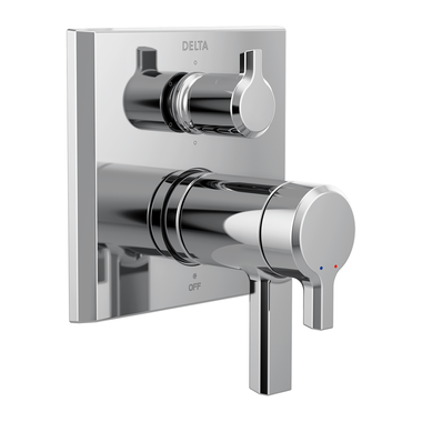 Click here to see Delta T27T999-PR Delta Pivotal TempAssure 17T Series Two-Handle Valve Trim w/ 6-Function Diverter, Lever Handles, Lumicoat Polished Chrome - T27T999-PR