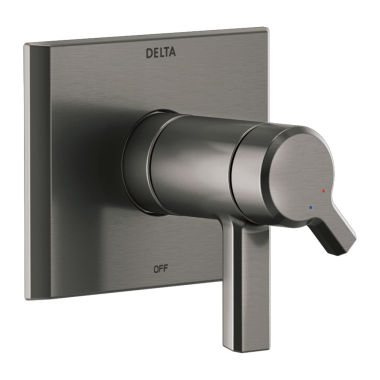 Click here to see Delta T17T099-KS-PR Delta Pivotal TempAssure 17T Series Two-Handle Valve Trim, Lever Handles, Lumicoat Black Stainless - T17T099-KS-PR