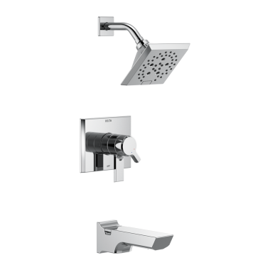 Click here to see Delta T17499-PR Delta Pivotal Monitor 17 Series Two-Handle H2Okinetic Tub/Shower Faucet with Volume Control, 1.75 GPM, Lever Handles, Lumicoat, Chrome - T17499-PR