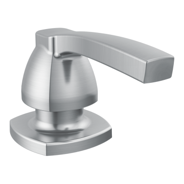 Click here to see Delta RP101629ARPR Delta Stryke 13oz Soap and Lotion Dispenser, Metal, Transitional, Counter-Mount, Arctic Stainless - RP101629ARPR