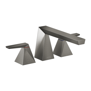 Click here to see Delta T2743-KS-PR Delta Trillian Two-Handle Roman Tub Faucet Trim, Angular Spout, Lever Handles, ADA-Compliant, Lumicoat Black Stainless - T2743-KS-PR
