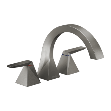 Click here to see Delta T2746-KS-PR Delta Trillian Two-Handle Roman Tub Faucet Trim, Arc Spout, Lever Handles, ADA-Compliant, Lumicoat Black Stainless - T2746-KS-PR